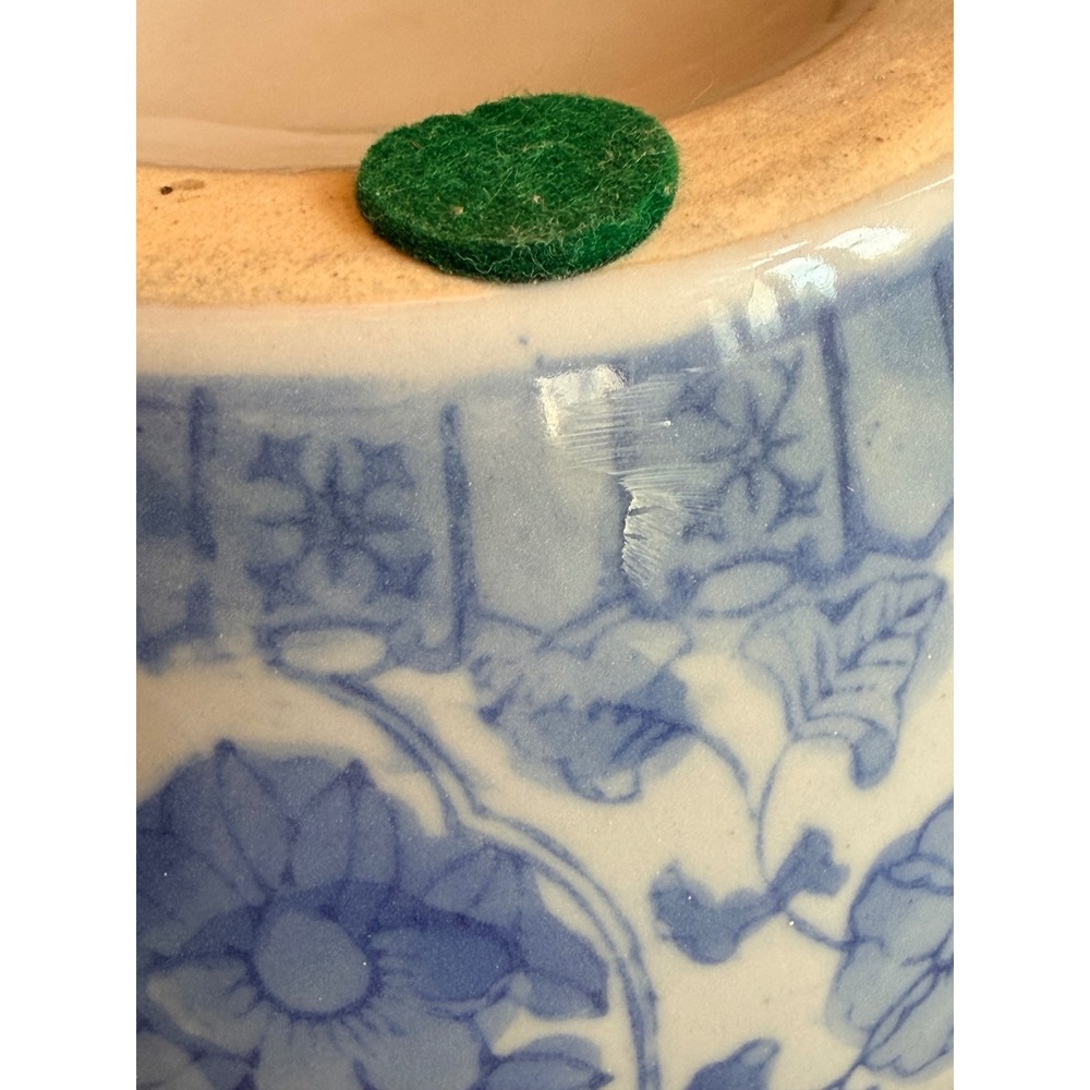 Vintage Blue White Chinoiserie Cachepot with Bird and Floral Design - Picture 11 of 13